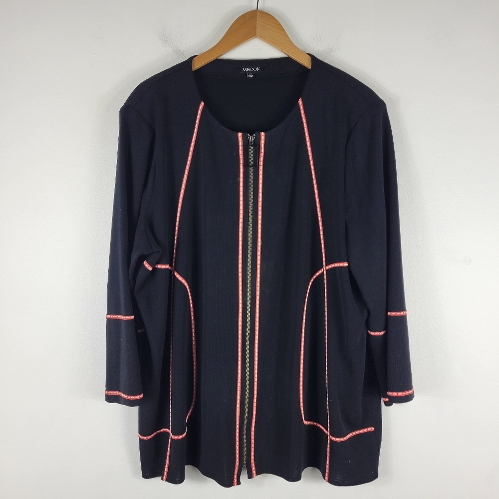Misook Long Sleeve Full Zip Up Stitch Detail Knit Cardigan Jacket